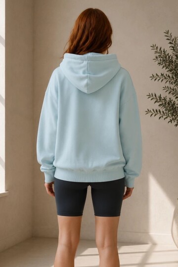 2501 Fermuarlı Kapüşonlu Sweatshirt Bebe Mavi