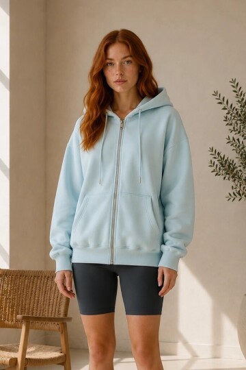 2501 Fermuarlı Kapüşonlu Sweatshirt Bebe Mavi