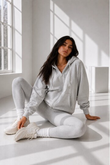2501 Fermuarlı Kapüşonlu Sweatshirt Karmelanj