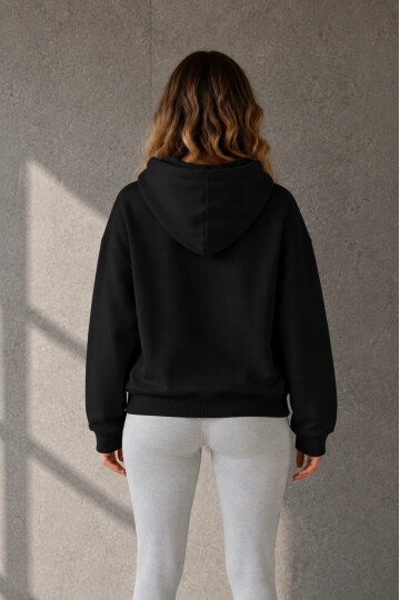 2501 Fermuarlı Kapüşonlu Sweatshirt Siyah