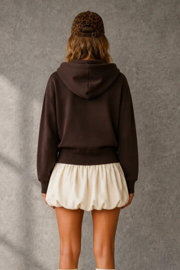 2503 Kapüşonlu Fermuarlı Sweatshirt Acı Kahve
