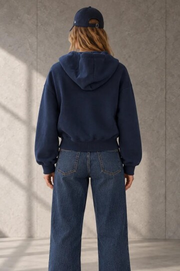 2503 Kapüşonlu Fermuarlı Sweatshirt Lacivert