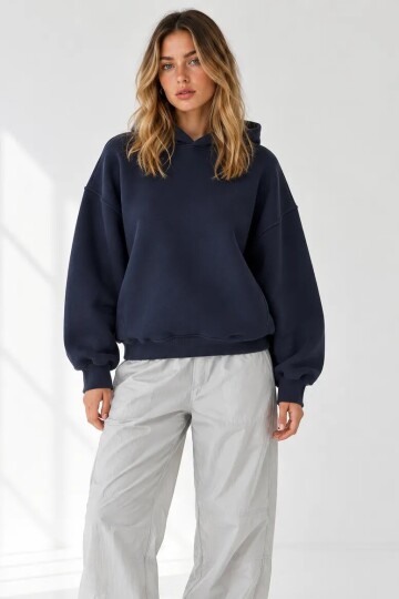 25122 Beli Lastikli Kapüşonlu Sweat Lacivert