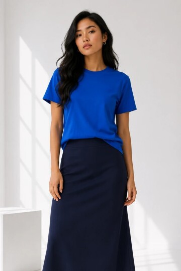 25503 Bisiklet Yaka Tshirt Mavi