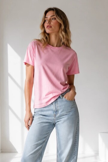 25503 Bisiklet Yaka Tshirt Pembe