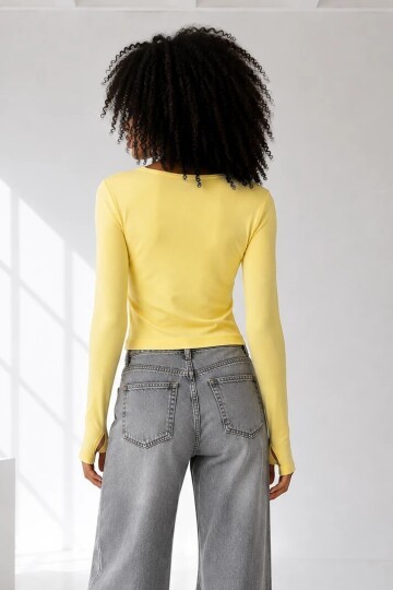 2651 Parmak Geçmeli Crop Sarı