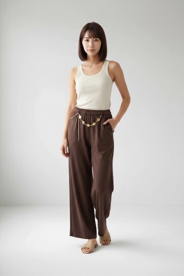 26530 Zincir Kemerli Pantolon Kahve