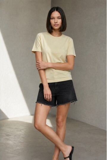 26650 Bisiklet Yaka Oversize Tshirt Sarı