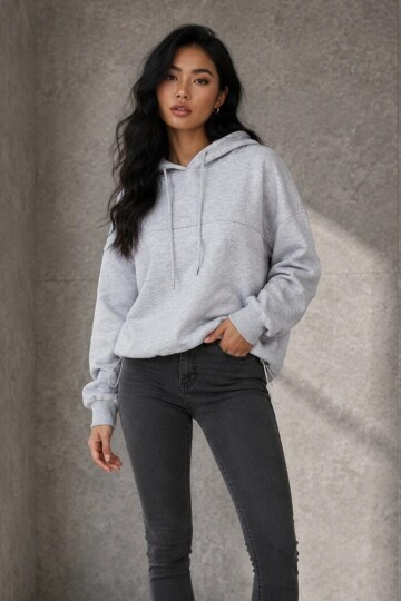 2761 Beli Sıkmalı Kapüşonlu Sweat Karmelanj