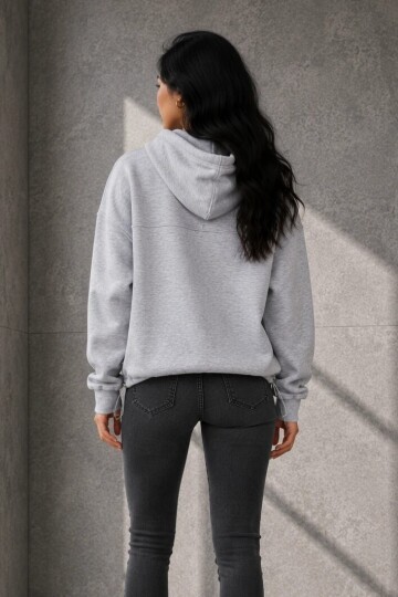 2761 Beli Sıkmalı Kapüşonlu Sweat Karmelanj
