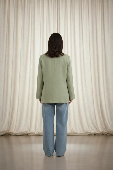 3226-3 Vatkalı Keten Ceket Haki Yeşil