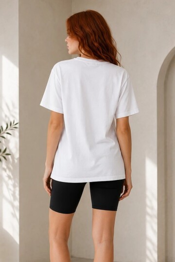 4051-2 Baskılı Tshirt Beyaz