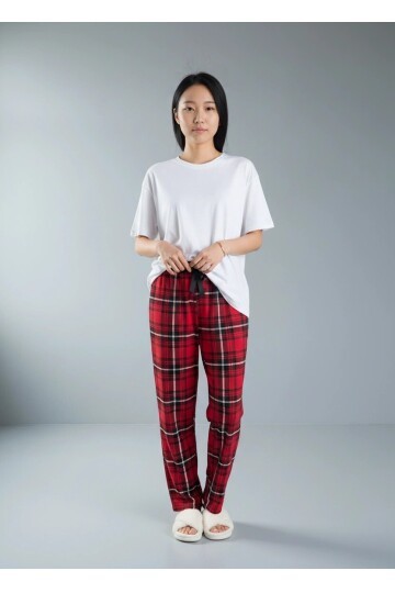 4517 Ekose Desen Pijama Altı Kırmızı