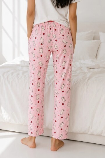 4550 Tavşan Desen Pijama Altı Pembe