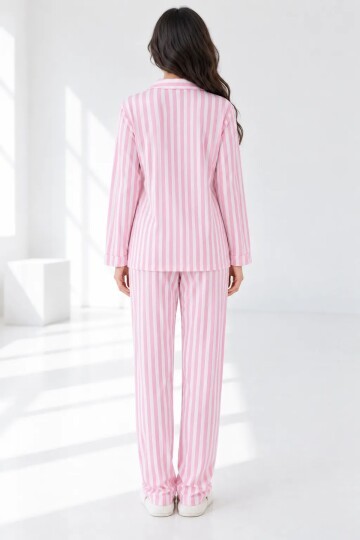 5601 Çizgili Pijama Takımı Pembe