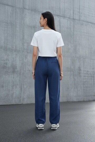 5812 Beli Lastikli Keten Pantolon Lacivert