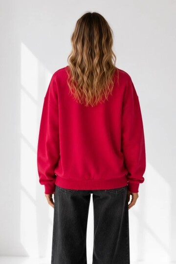 D9544 Bisiklet Yaka Üç İplik Sweat Bordo
