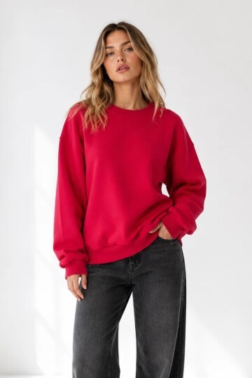D9544 Bisiklet Yaka Üç İplik Sweat Bordo
