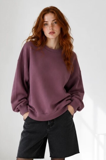 D9544 Bisiklet Yaka Üç İplik Sweat Kahve