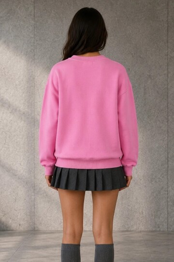 D9544 Bisiklet Yaka Üç İplik Sweat Pembe