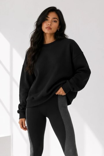 D9544 Bisiklet Yaka Üç İplik Sweat Siyah