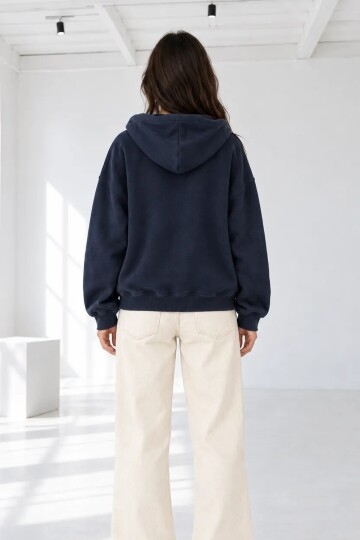 MM9018 Fermuarlı Baskılı Sweat Lacivert