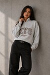0592-2 Yarım Fermuarlı Dik Yaka Baskılı Sweat Karmelanj