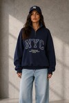 0592-2 Yarım Fermuarlı Dik Yaka Baskılı Sweat Lacivert