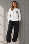 12693 Bisiklet Yaka Baskılı Sweat Ekru