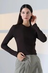 21651 Bisiklet Yaka Crop Kahve
