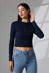 21651 Bisiklet Yaka Crop Lacivert