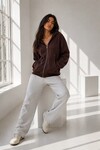 2501 Fermuarlı Kapüşonlu Sweatshirt Acı Kahve