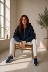 2501 Fermuarlı Kapüşonlu Sweatshirt Lacivert