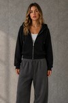 2503 Kapüşonlu Fermuarlı Sweatshirt Siyah