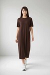 26674 Bisiklet Yaka Oversize Elbise Acı Kahve