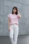 26727 Bisiklet Yaka Yarasa Kol Tshirt Pembe