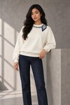 2771 Yakası Fularlı Sweat Ekru