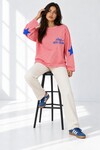 3073 Baskılı Çizgili Sweat Pembe