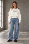 3364 Yazı Baskılı Sweat Ekru