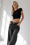 4085 Bisiklet Yaka Kısa Kollu Crop Siyah