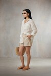 4182 Oversize Cepli Müslin Gömlek Ekru