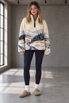 4954 Yarım Fermuarlı Polar Sweat Ekru