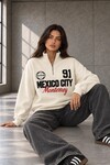 MB9159 Dik Yaka Yarım Fermuarlı Sweat Ekru